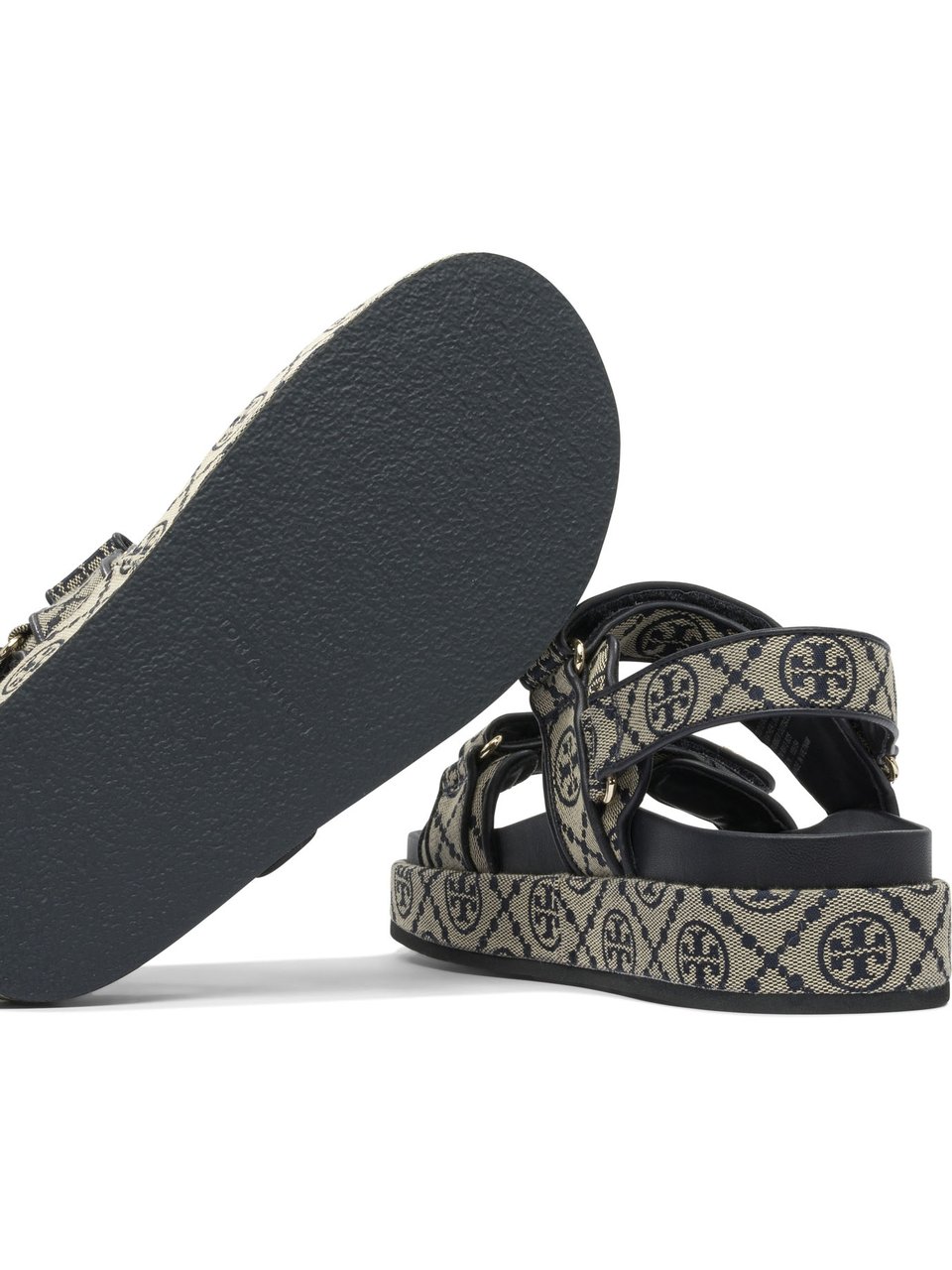 Tory Burch Fabric sandals with T Monogram all-over Blauw