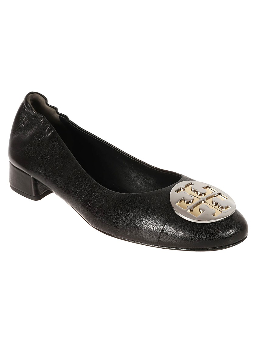Tory Burch Caprine Leather Flat Shoes With Logo Embellishment Zwart