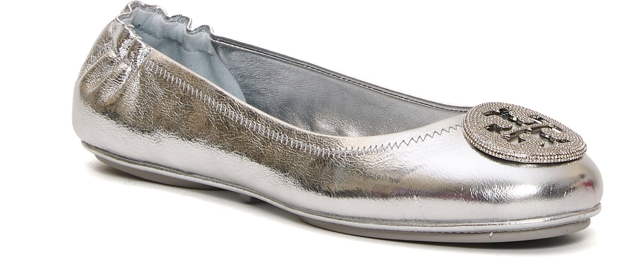 Tory Burch Minnie Travel Ballerina Argento Zilver