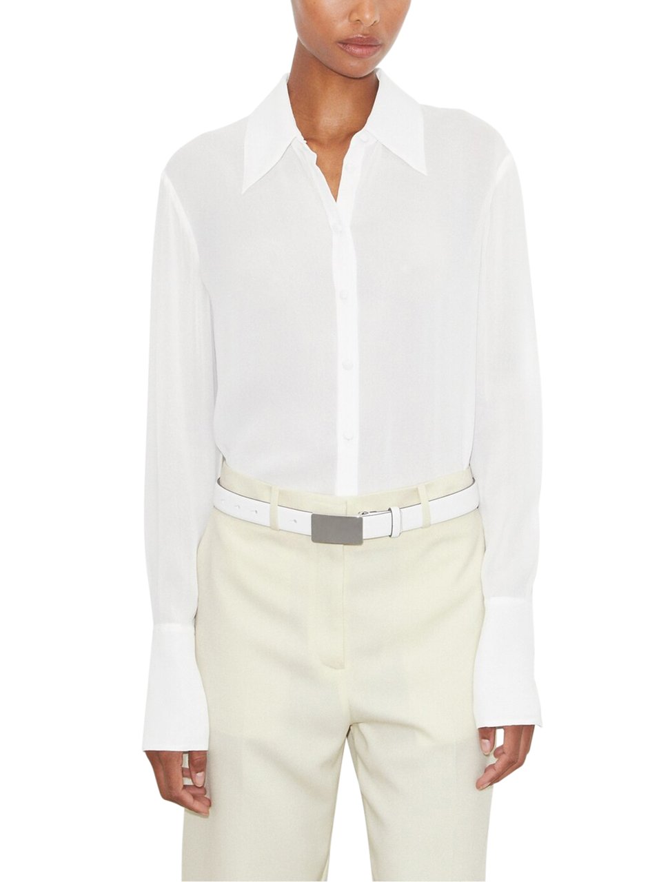 Tory Burch Relaxed Fit Cuffed Viscose Shirt with Pointed Collar Wit
