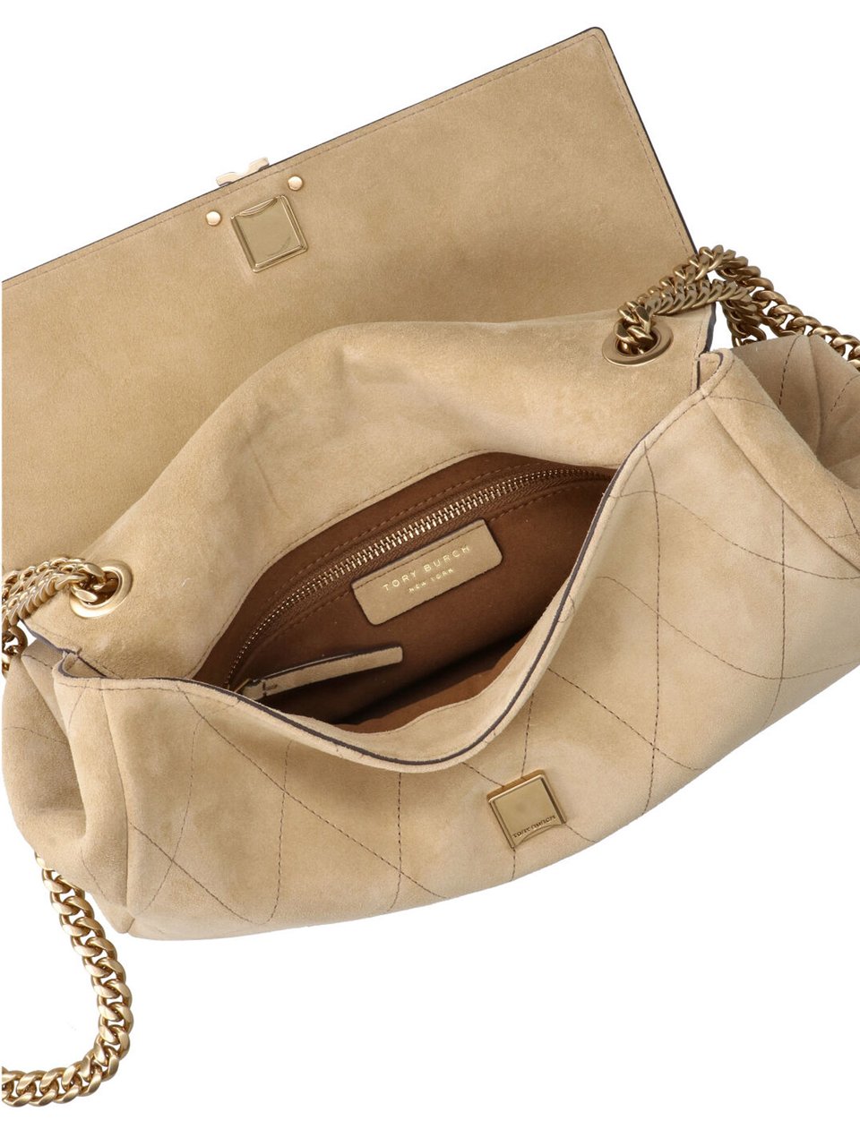 Tory Burch Quilted Handbag with Metallic Logo Clasp Neutraal