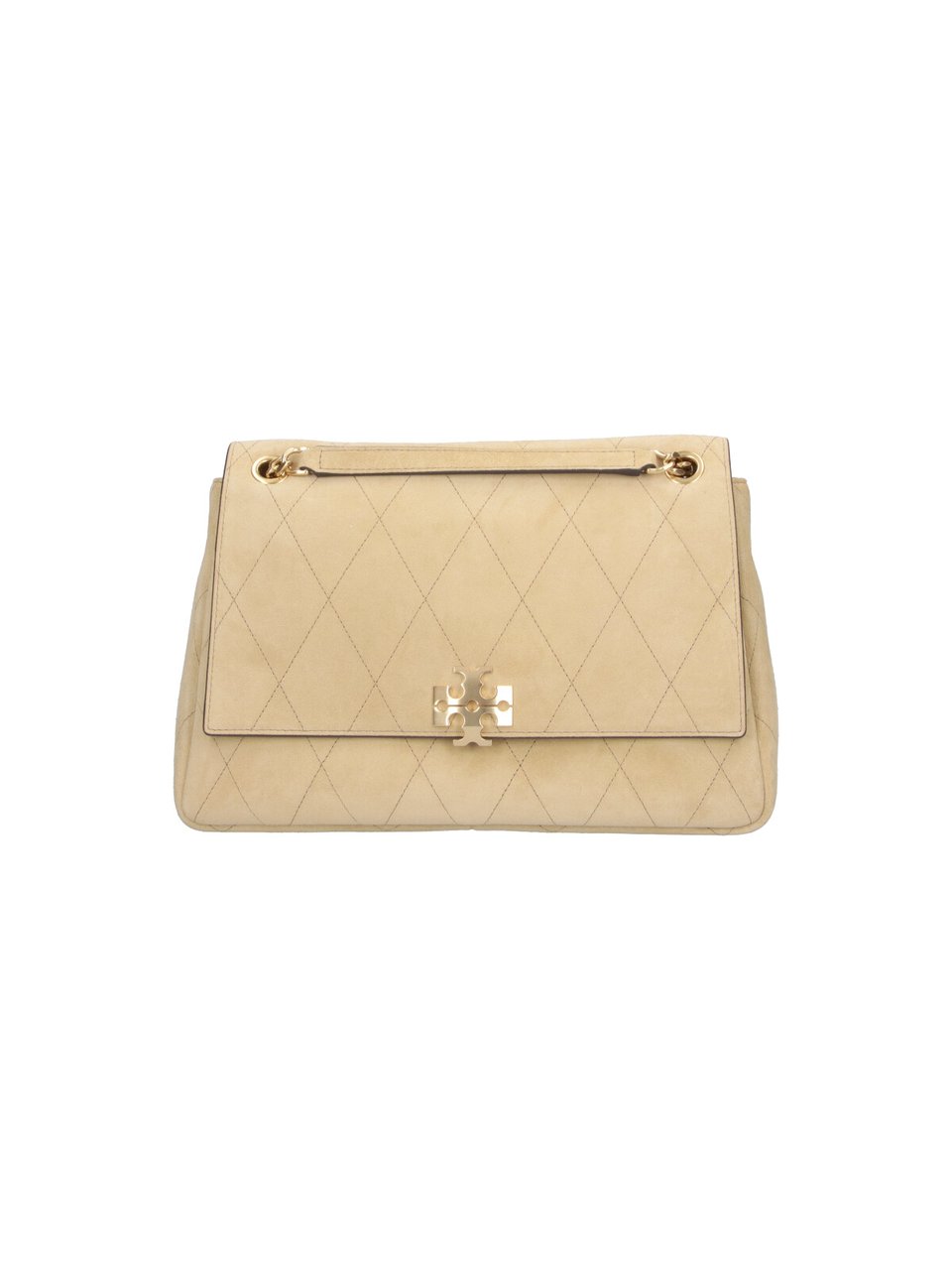 Tory Burch Quilted Handbag with Metallic Logo Clasp Neutraal