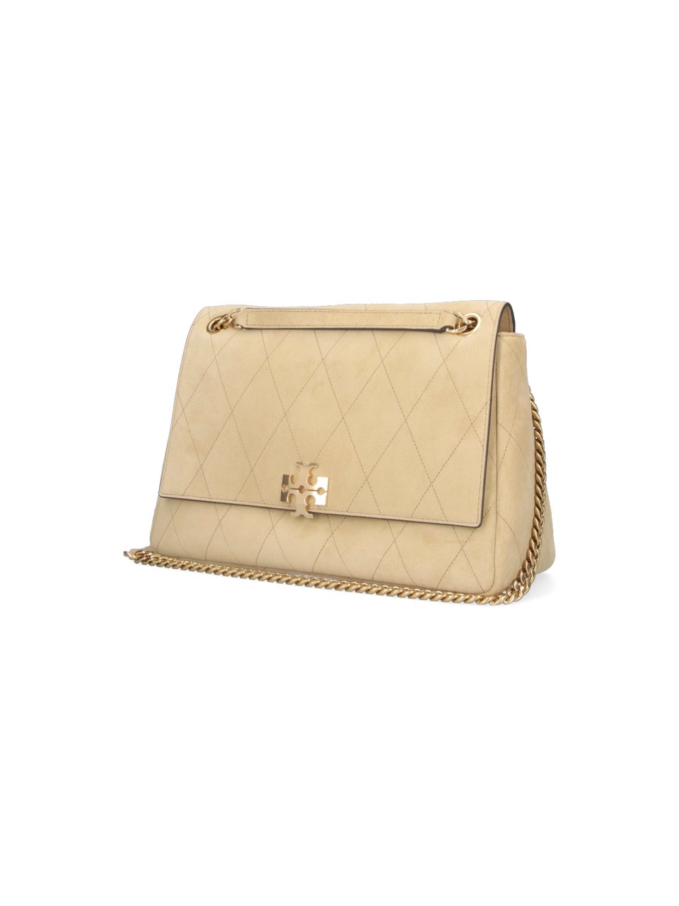 Tory Burch Quilted Handbag with Metallic Logo Clasp Neutraal