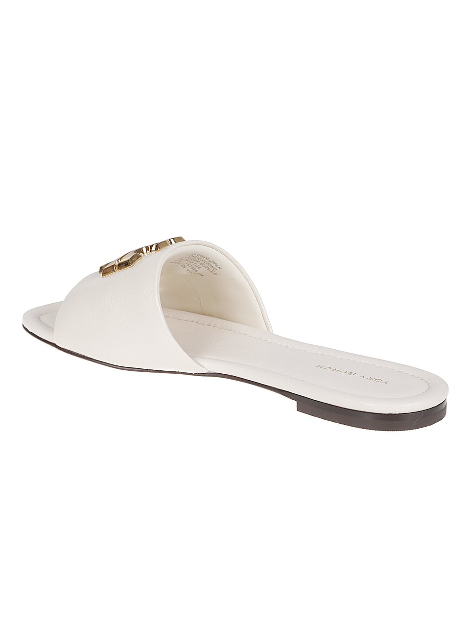 Tory Burch Leather Slide Sandals with Metallic T-Plate Wit