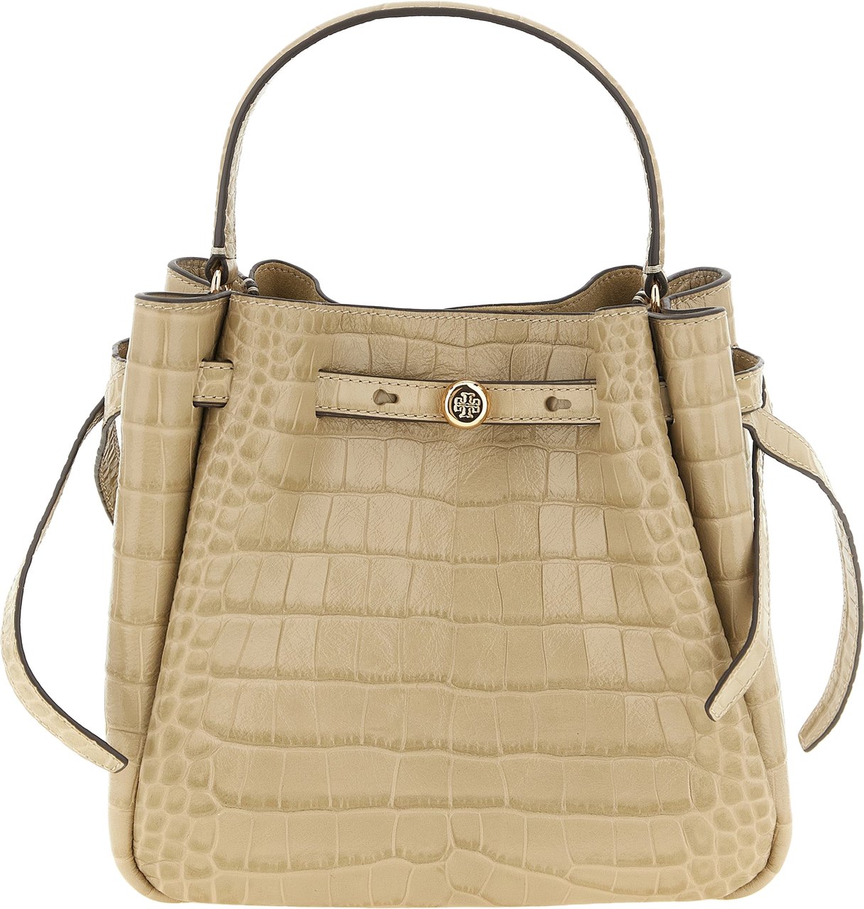 Tory Burch Beige Croc-Embossed Leather Romy Bucket Bag Neutraal