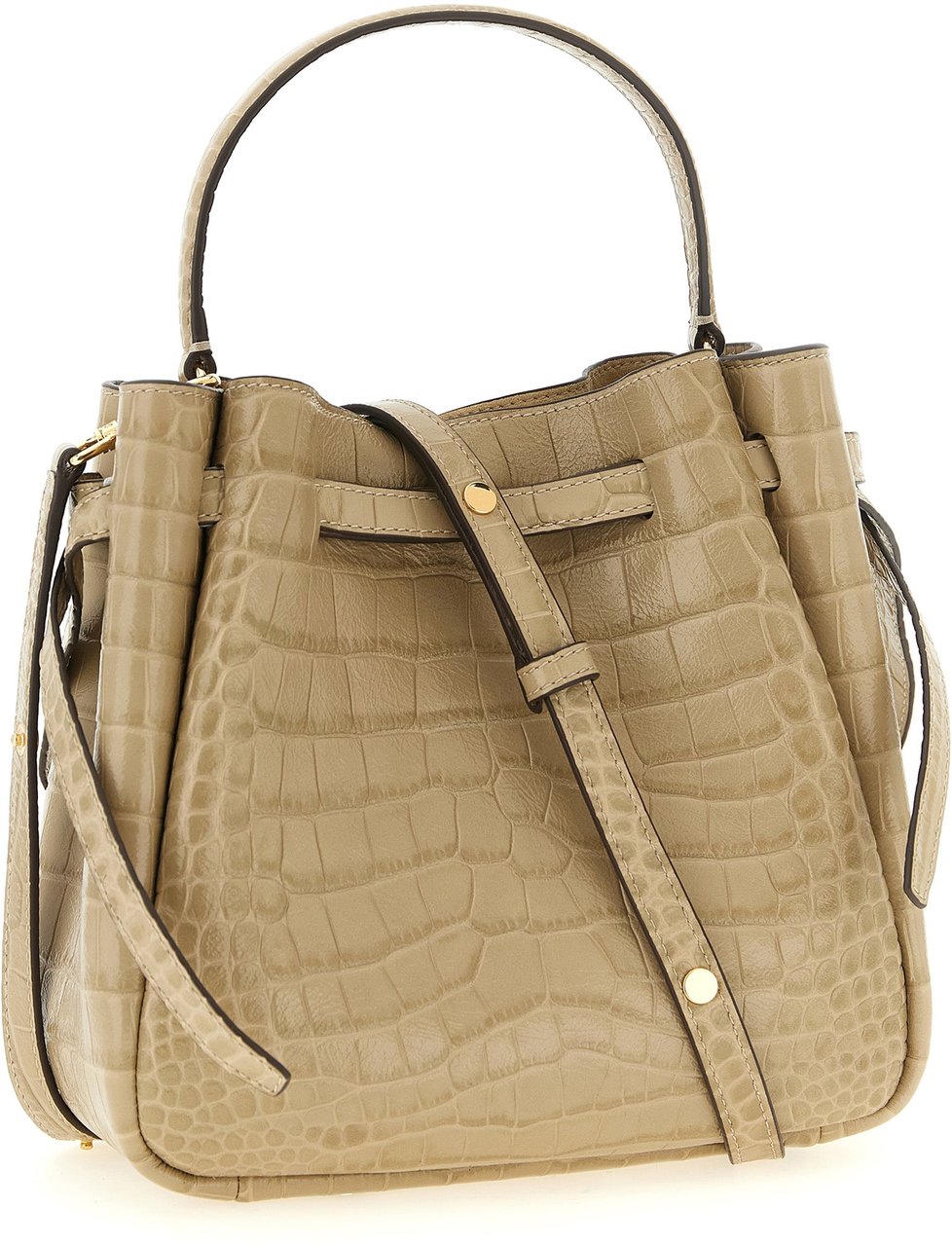 Tory Burch Beige Croc-Embossed Leather Romy Bucket Bag Neutraal