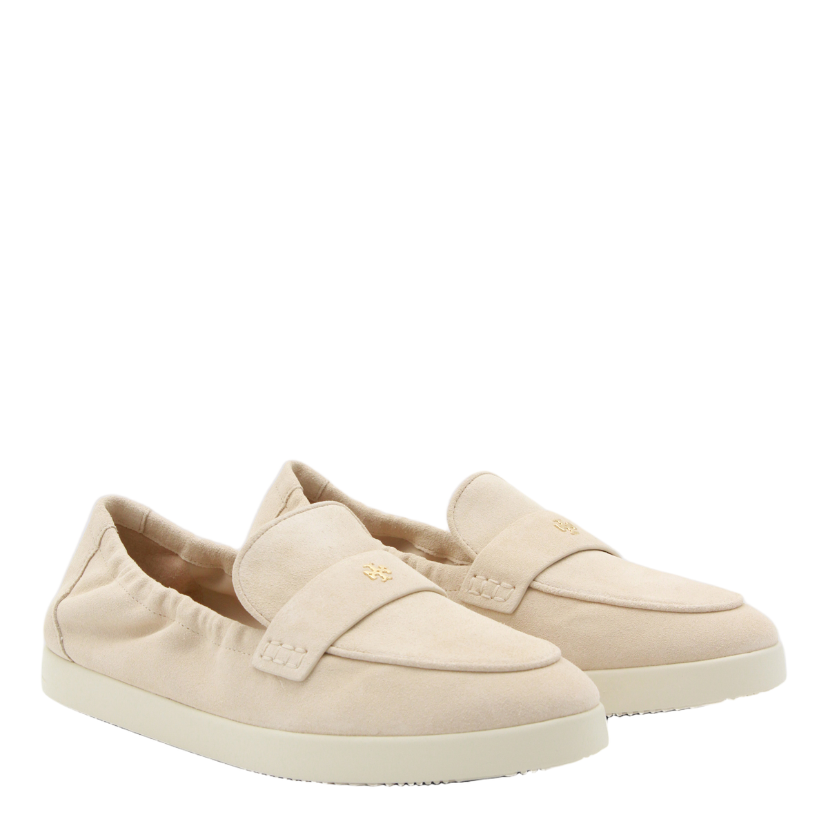 Tory Burch Suede Moccasin-Inspired Flat Shoes with Metallic Accent Neutraal