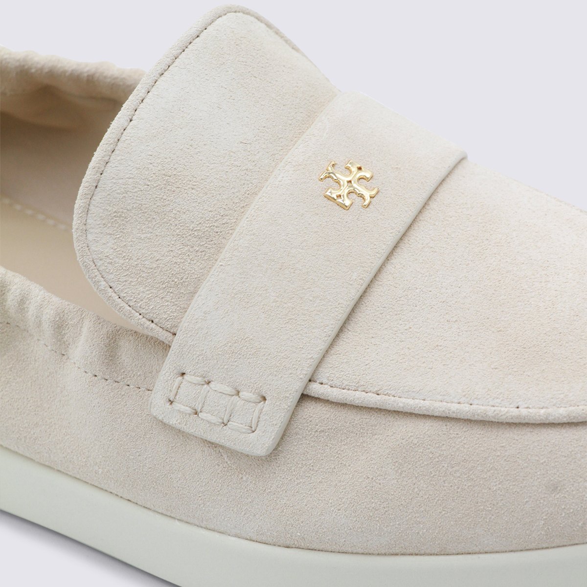 Tory Burch Suede Moccasin-Inspired Flat Shoes with Metallic Accent Neutraal