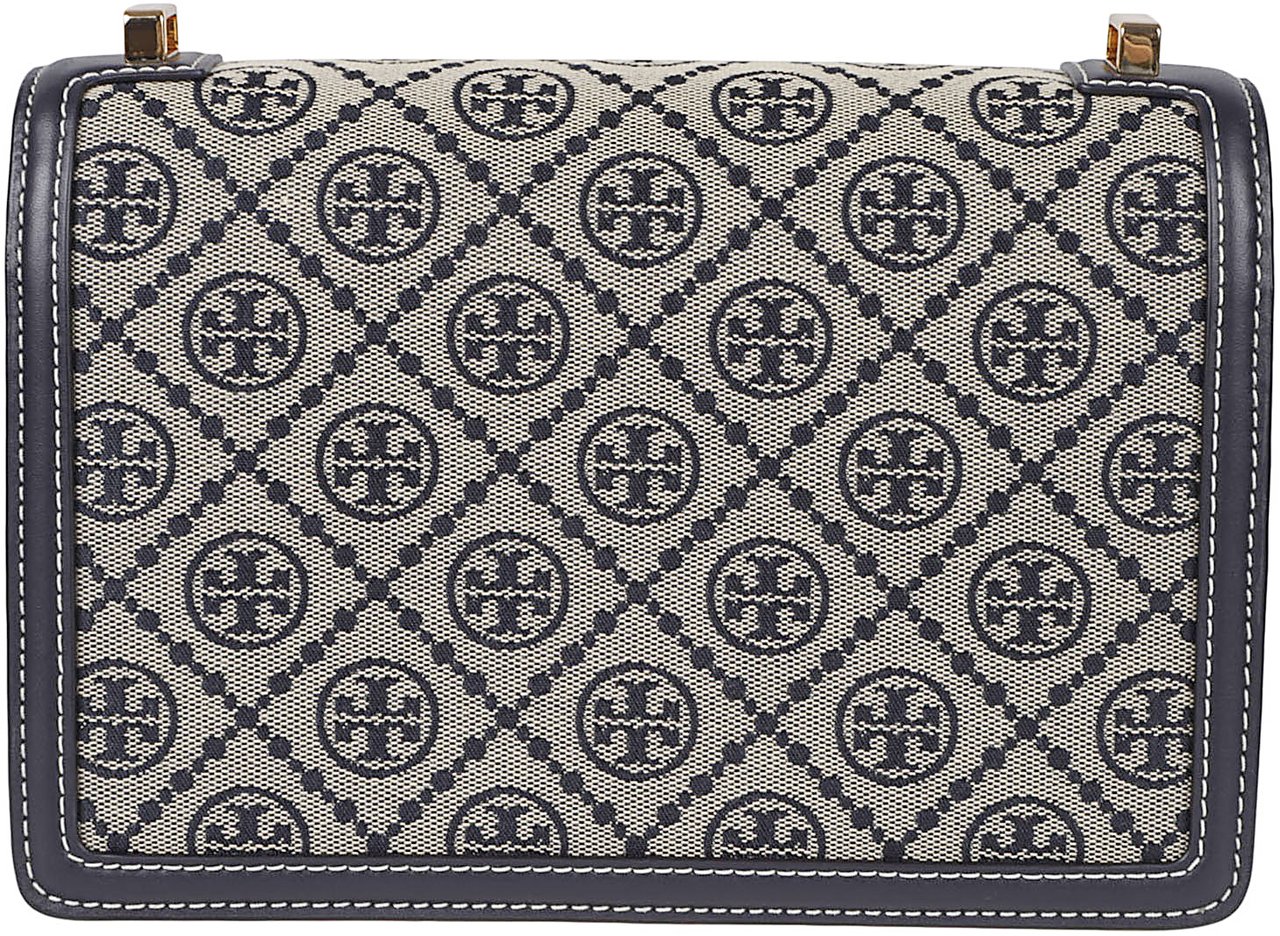 Tory Burch Rectangular Grey Patterned Bag with Gold Turn-Lock Closure Grijs
