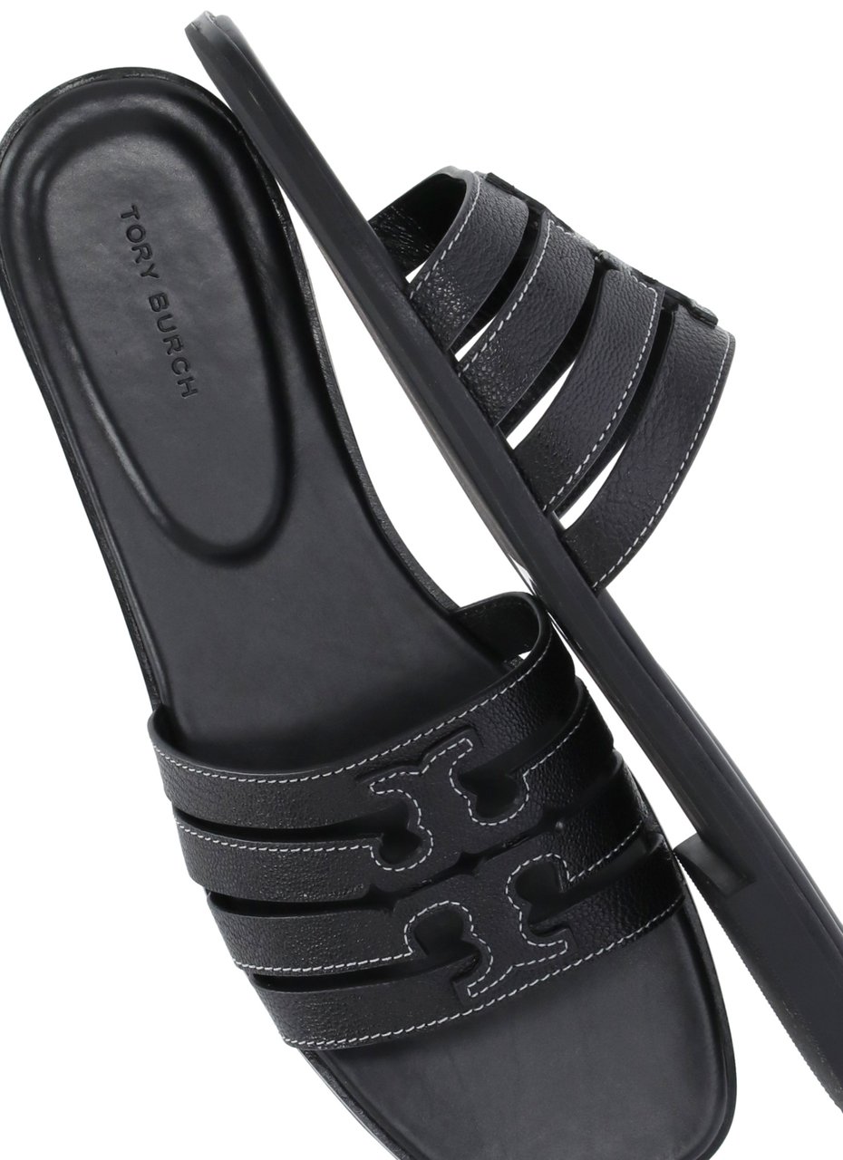Tory Burch Black Ines Cage Perforated Slides Zwart