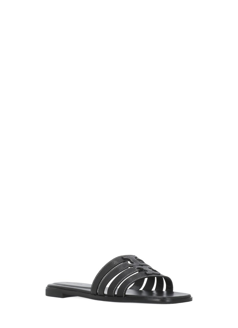 Tory Burch Black Ines Cage Perforated Slides Zwart