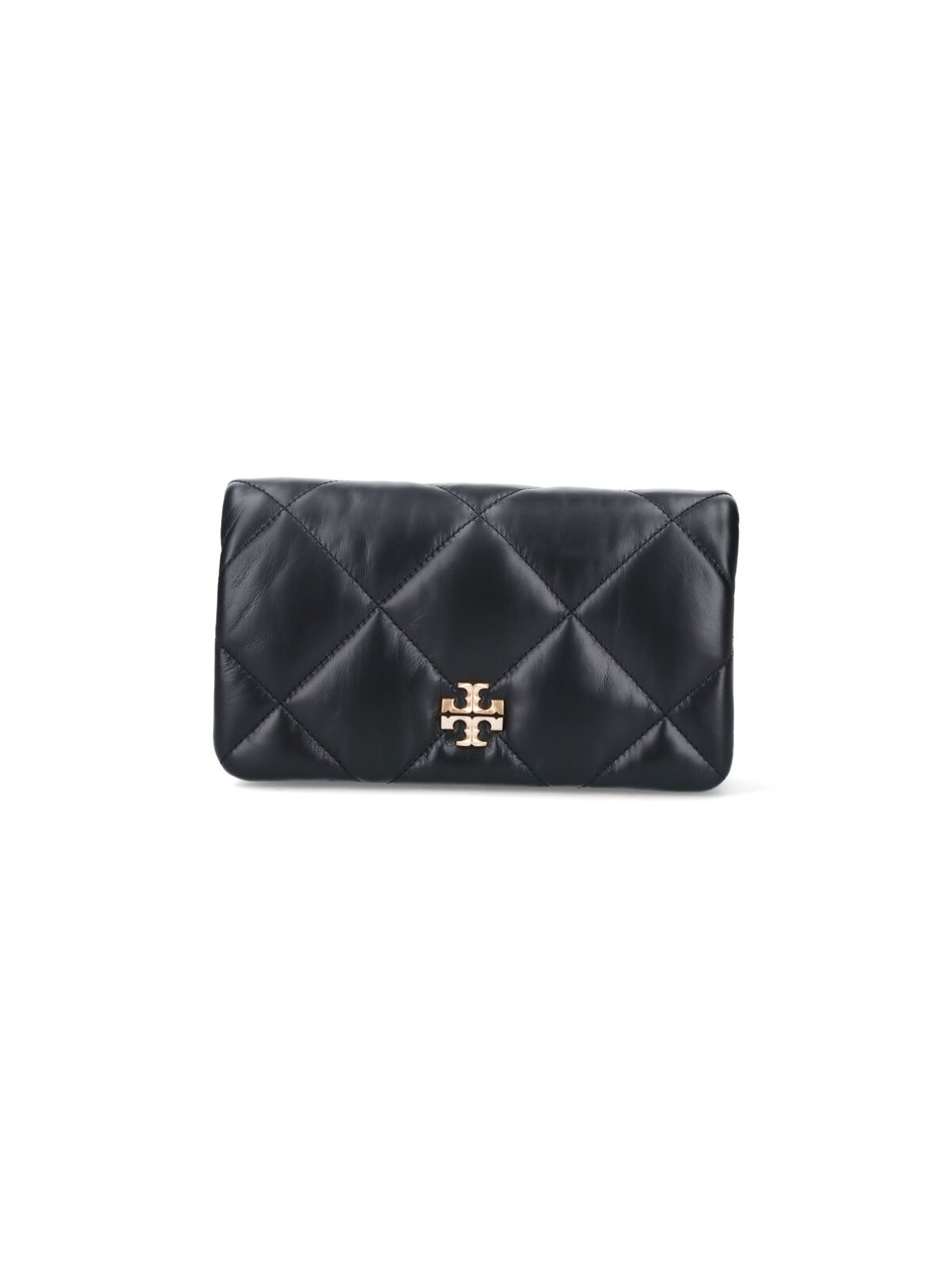 Tory Burch Diamond-Quilted Black Napa Leather Wallet Zwart