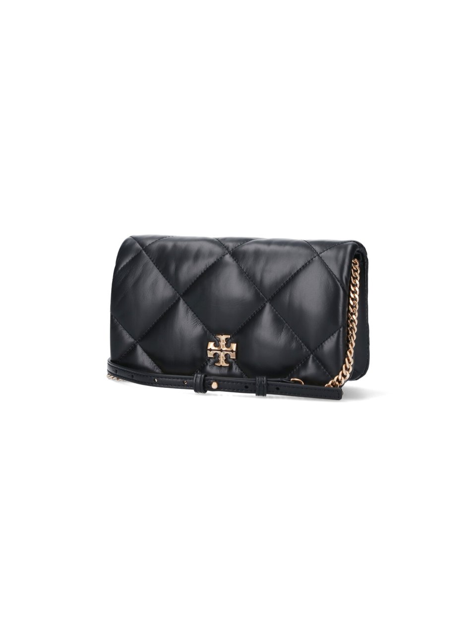 Tory Burch Diamond-Quilted Black Napa Leather Wallet Zwart