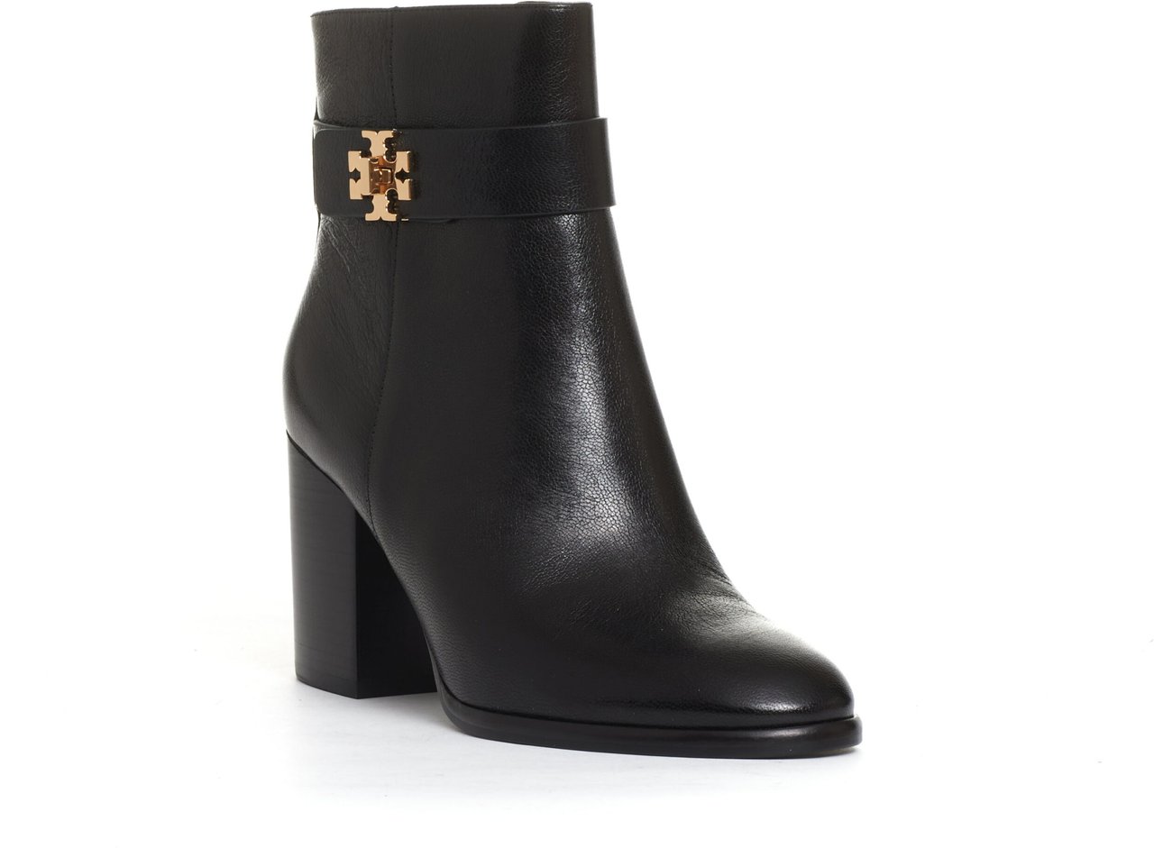 Tory Burch Stivaletto Pelle Nera Logo Tacco 70 Mm Zwart