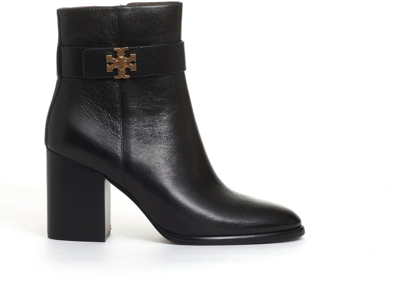 Tory Burch Stivaletto Pelle Nera Logo Tacco 70 Mm Zwart