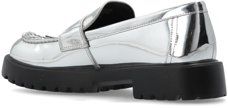 Tory Burch Mirrored Metallic Classic Logo Lug Loafers Zilver
