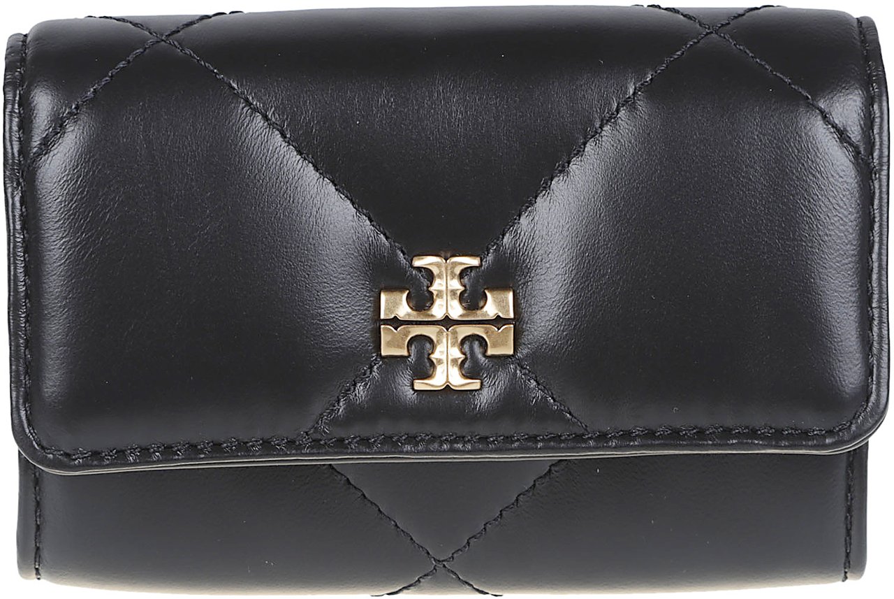 Tory Burch Kira Diamond Quilt Flap Card Case Black Zwart