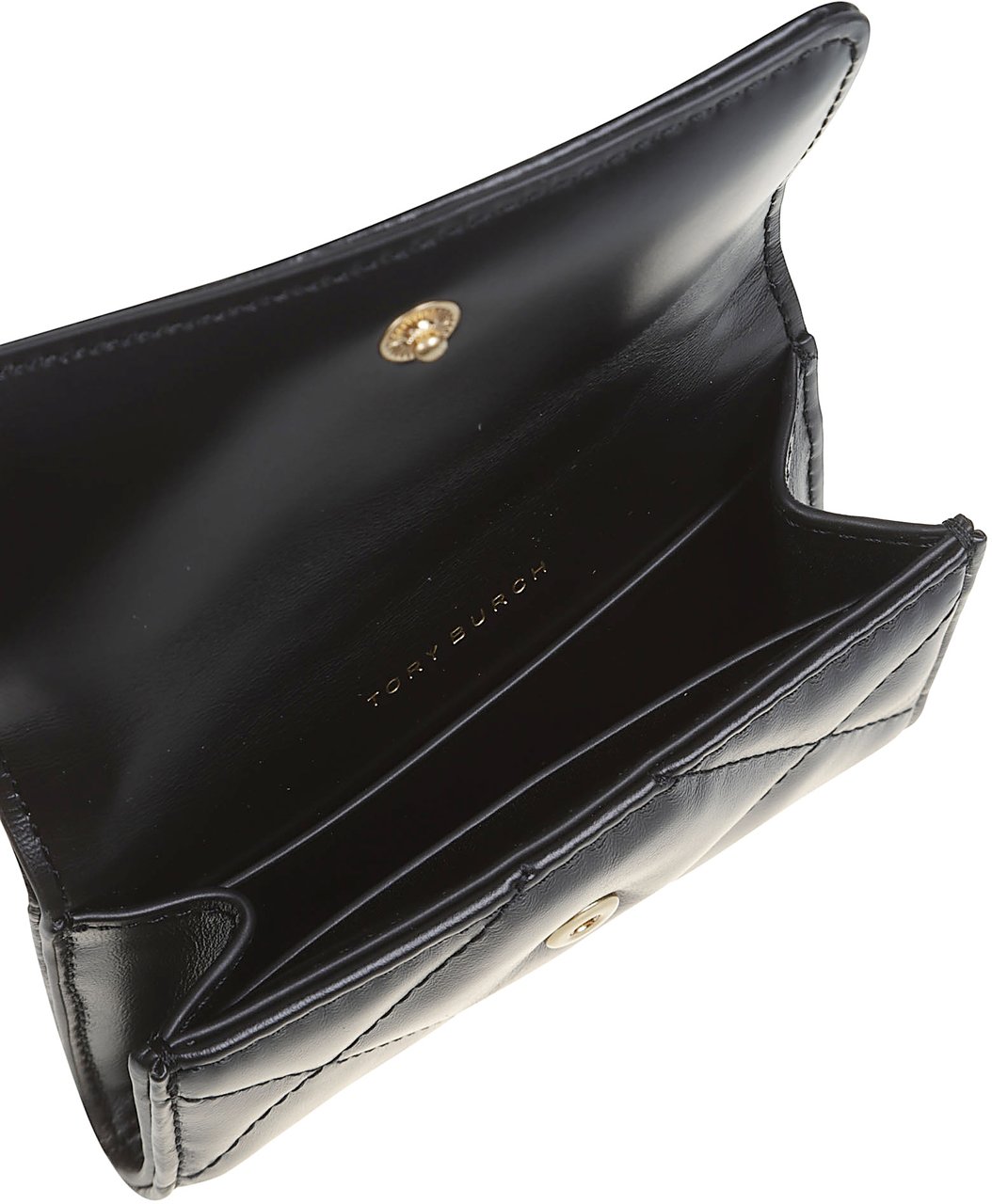 Tory Burch Kira Diamond Quilt Flap Card Case Black Zwart