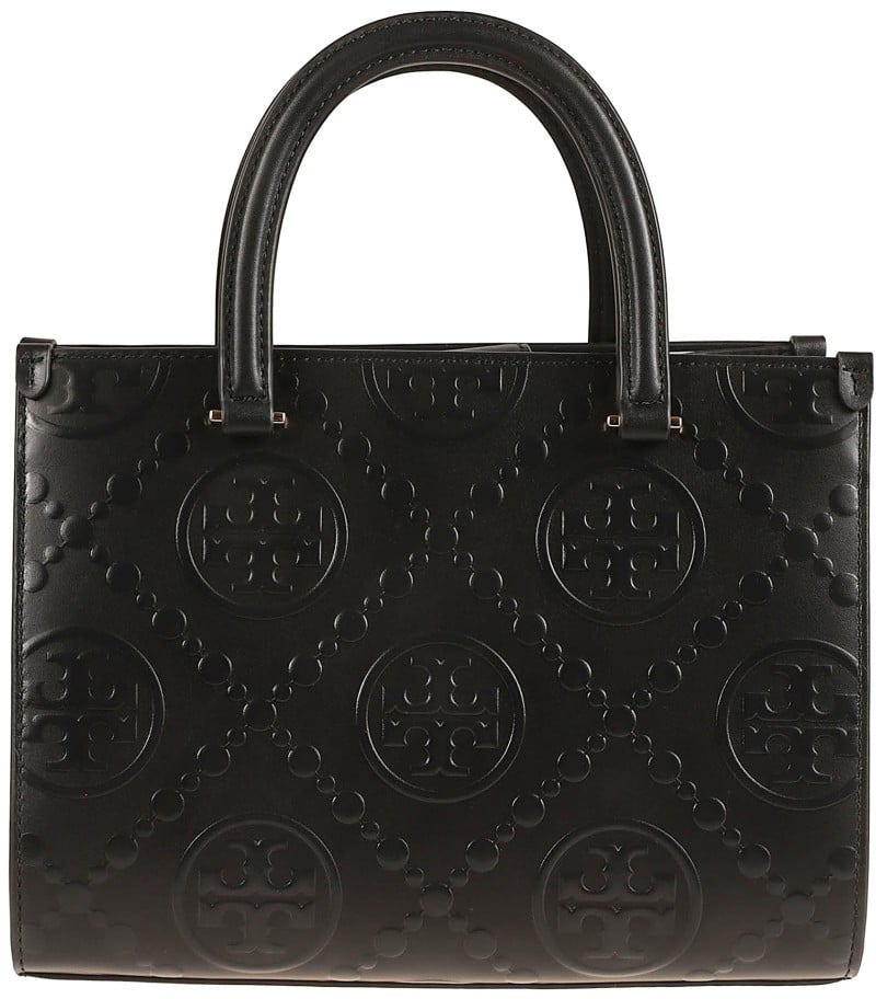 Tory Burch Medium Tote Bag In Embossed Leather Zwart