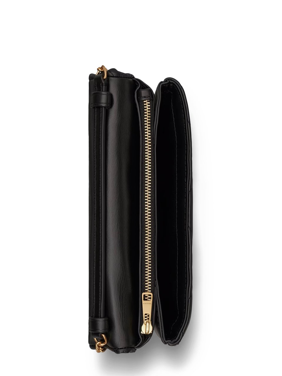 Tory Burch Quilted Black Leather Chain Wallet with Charm Accents Zwart