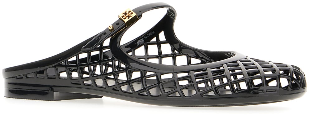 Tory Burch Tory Burch Black polyurethane ballerinas Zwart