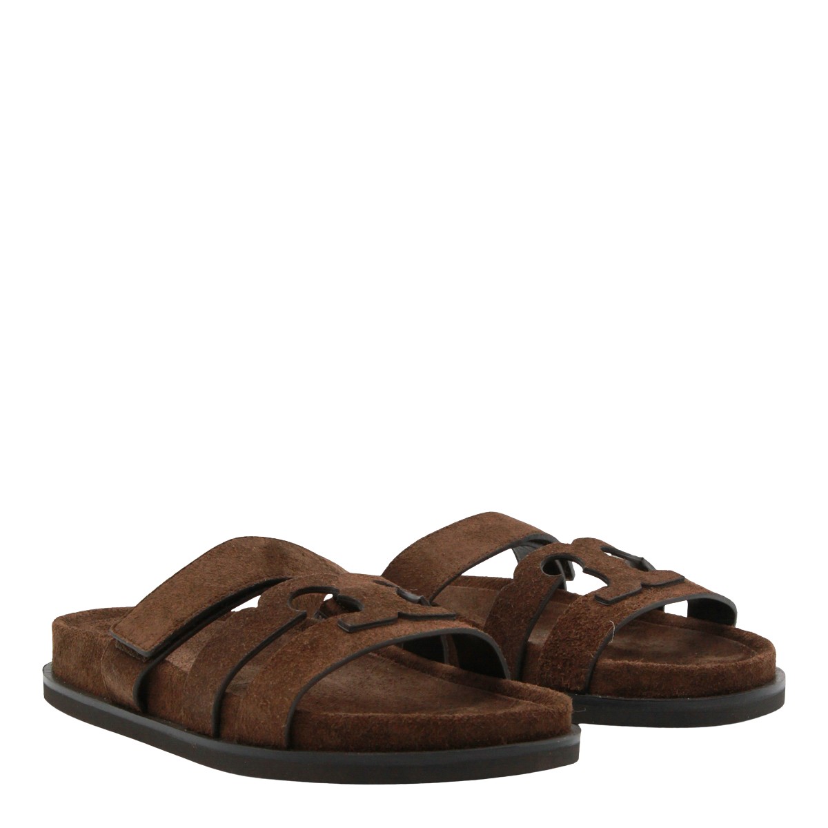 Tory Burch Brown Suede Sandals with Cut-out Design Zwart