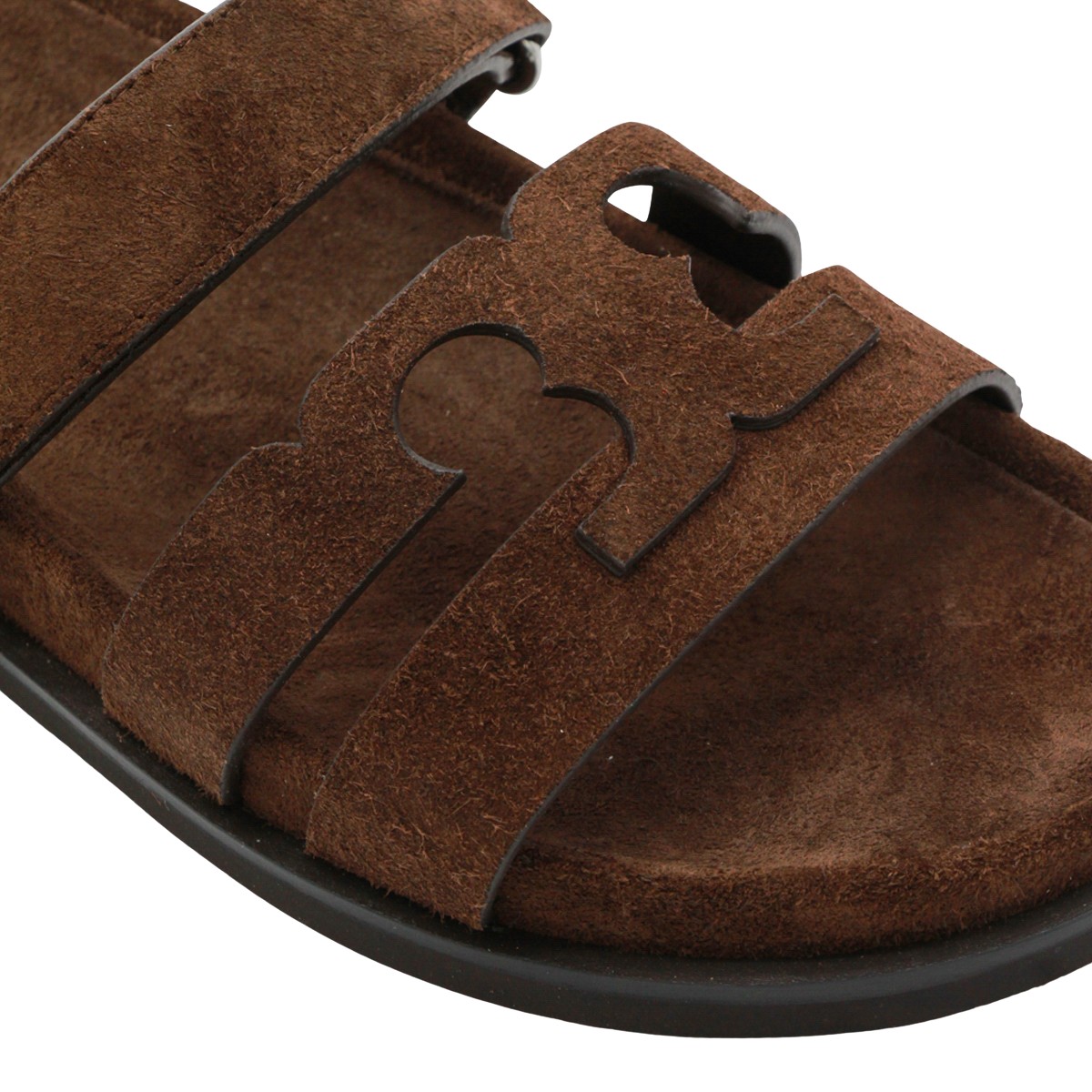 Tory Burch Brown Suede Sandals with Cut-out Design Zwart