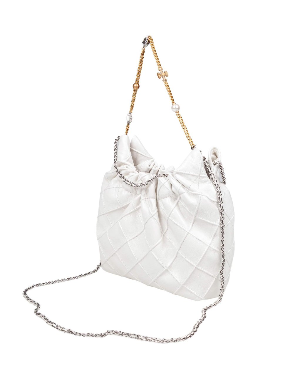 Tory Burch Tory burch mini fleming nappa hobo bag, white Wit