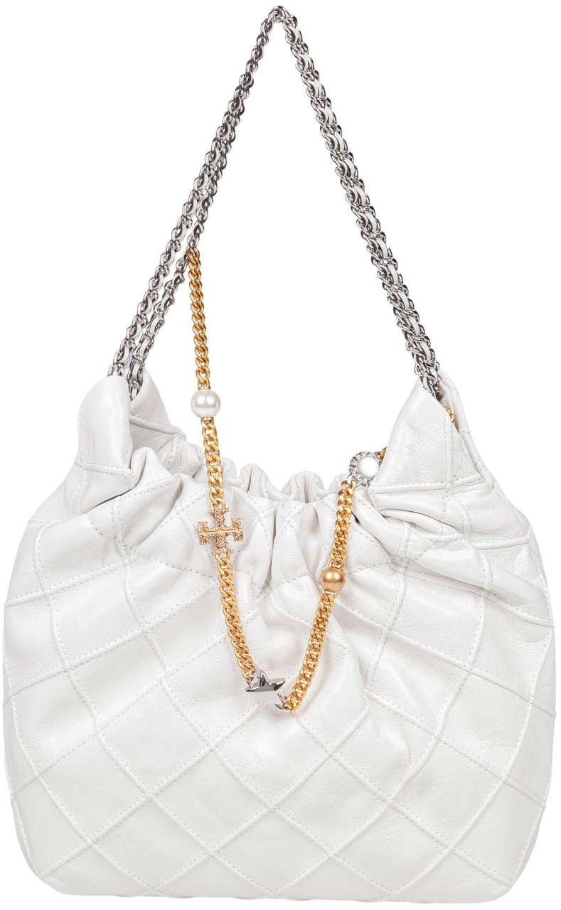 Tory Burch Tory burch mini fleming nappa hobo bag, white Wit