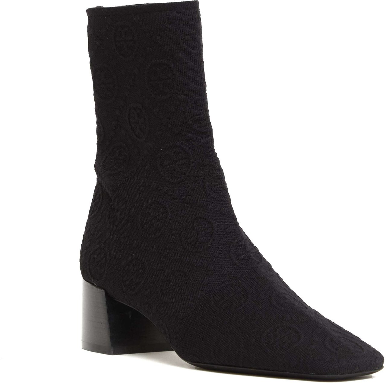 Tory Burch Stivaletto Tessuto Stretch Logato Nero Tacco 50 Mm Zwart