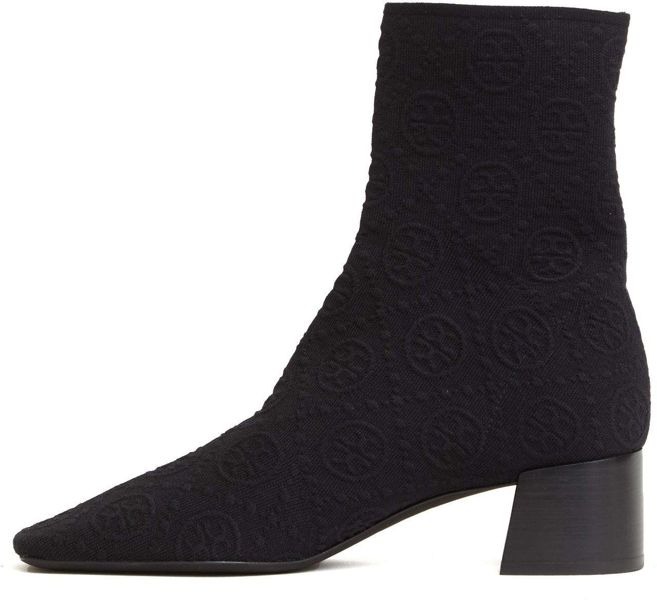 Tory Burch Stivaletto Tessuto Stretch Logato Nero Tacco 50 Mm Zwart