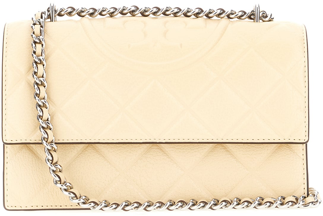 Tory Burch Cream leather Fleming clutch Geel