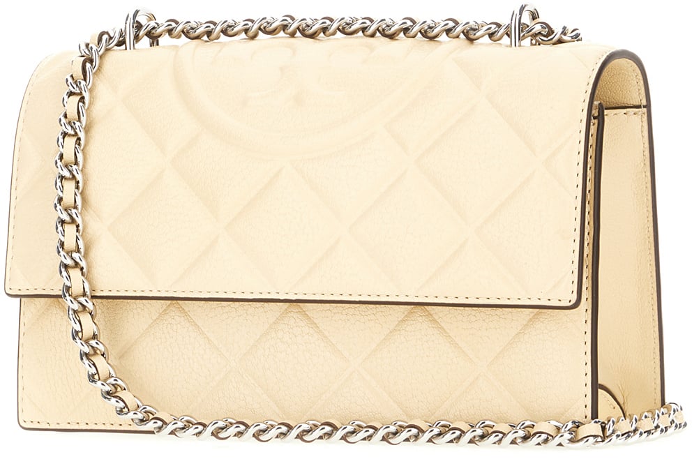 Tory Burch Cream leather Fleming clutch Geel