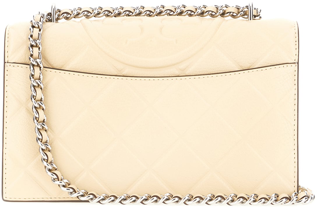 Tory Burch Cream leather Fleming clutch Geel