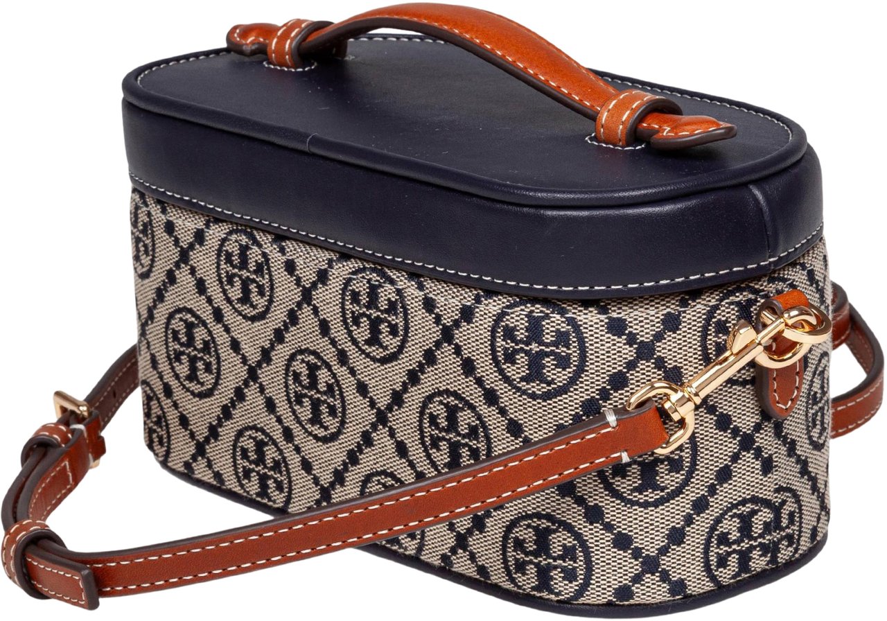 Tory Burch Tory burch monogram leather and fabric vanity case Blauw