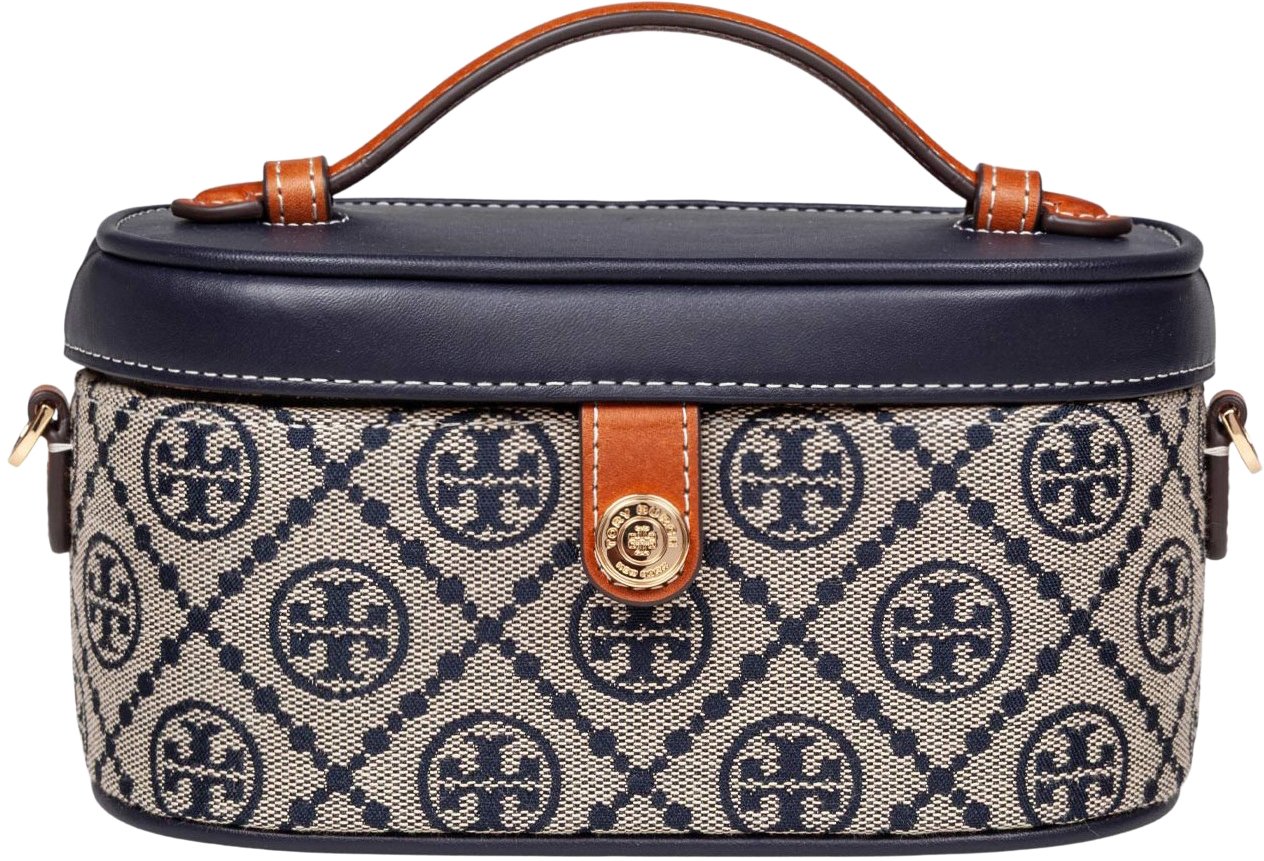 Tory Burch Tory burch monogram leather and fabric vanity case Blauw
