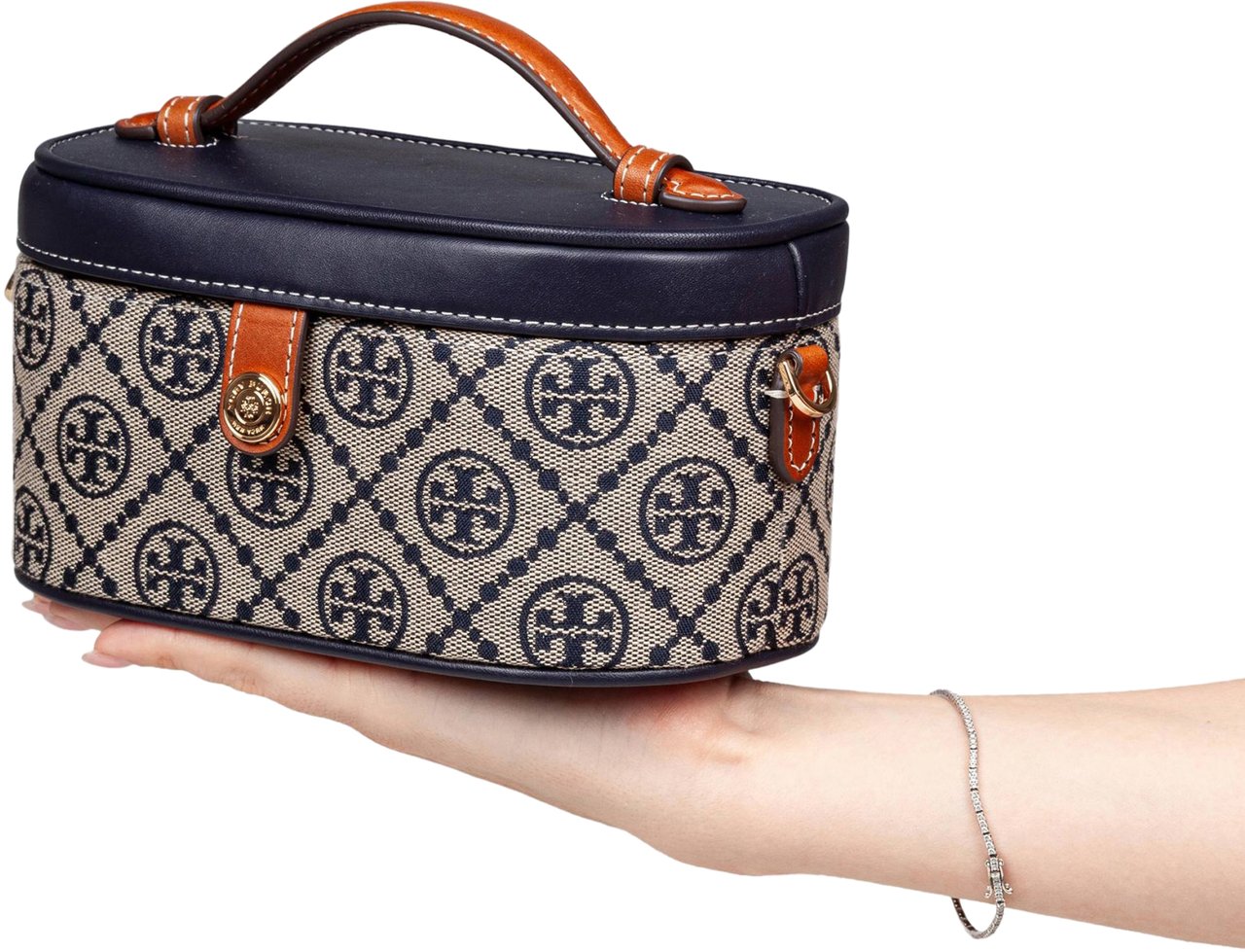 Tory Burch Tory burch monogram leather and fabric vanity case Blauw