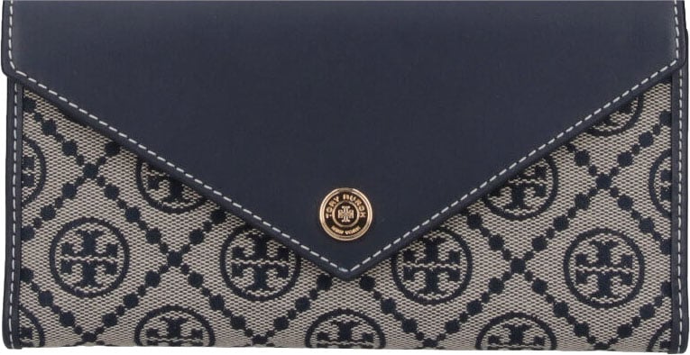 Tory Burch Beige T Monogram Jacquard Trifold Wallet Blauw