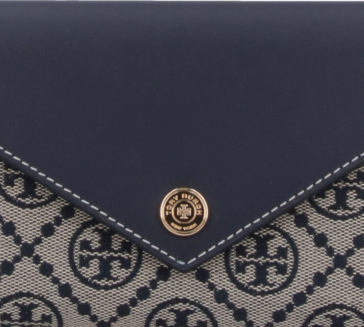 Tory Burch Beige T Monogram Jacquard Trifold Wallet Blauw