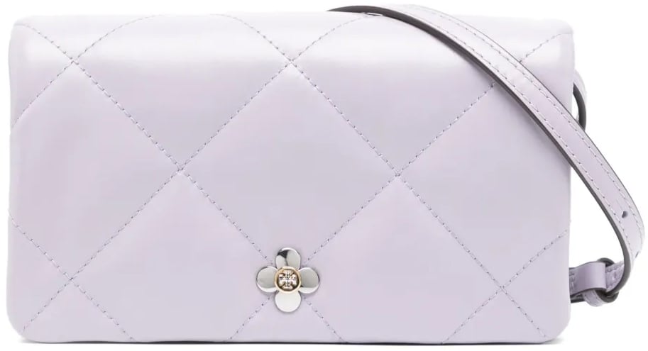 Tory Burch Kira Diamond Quilted Clover Logo Crossbody Bag Paars