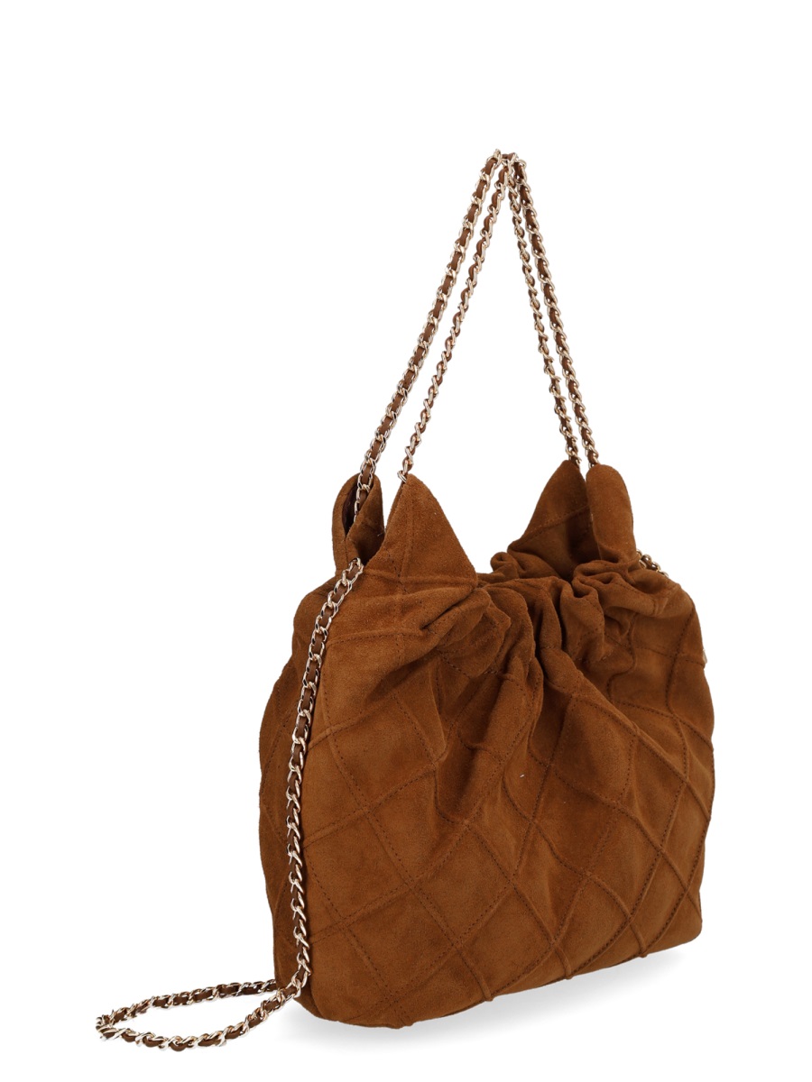 Tory Burch Warm Brown Fleming Ruched Chain Handbag Oranje