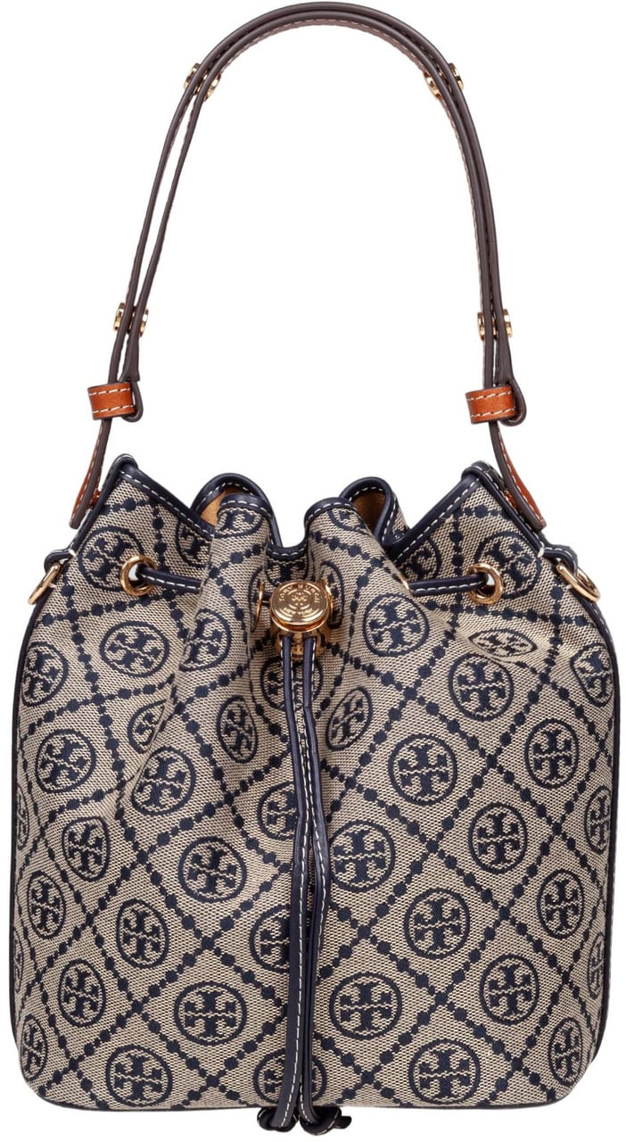 Tory Burch Tory burch monogram case bucket bag with jacquard pattern blue Blauw