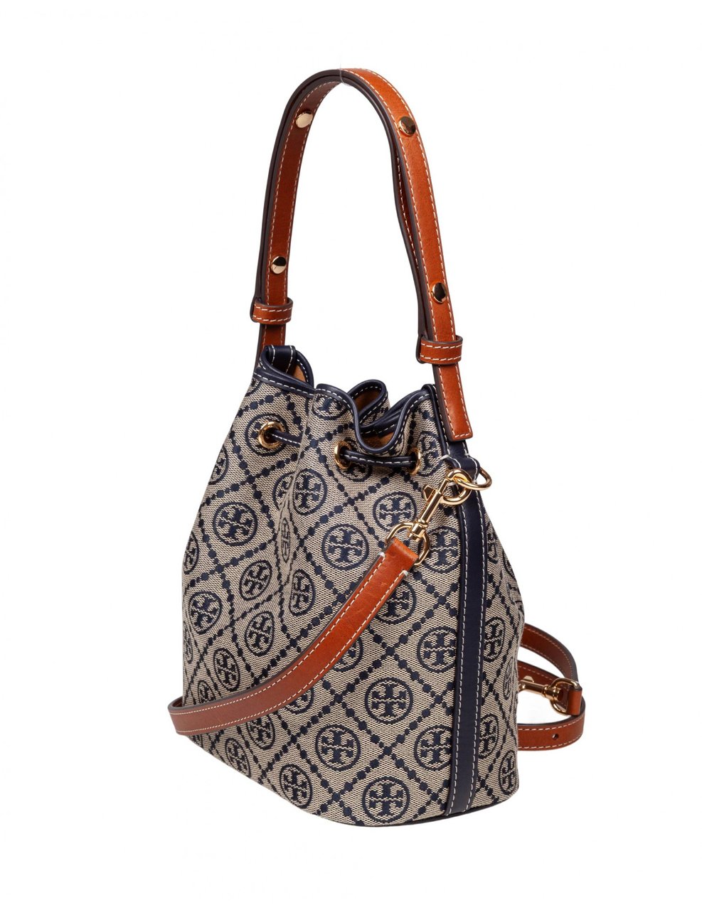 Tory Burch Tory burch monogram case bucket bag with jacquard pattern blue Blauw