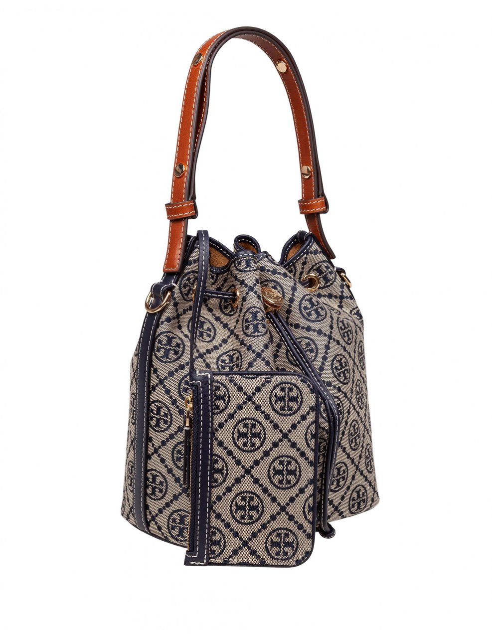 Tory Burch Tory burch monogram case bucket bag with jacquard pattern blue Blauw