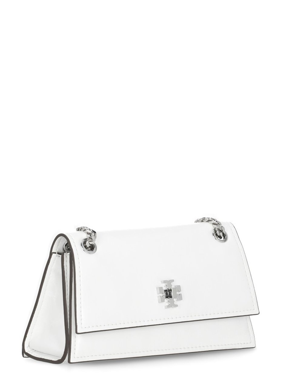 Tory Burch Kira Shoulder Bag In Smooth White Leather With Interlocking Logo Wit