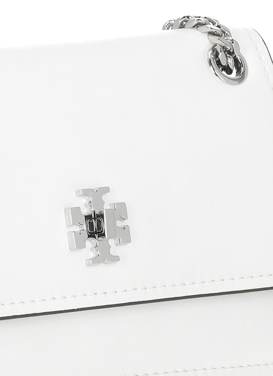 Tory Burch Kira Shoulder Bag In Smooth White Leather With Interlocking Logo Wit