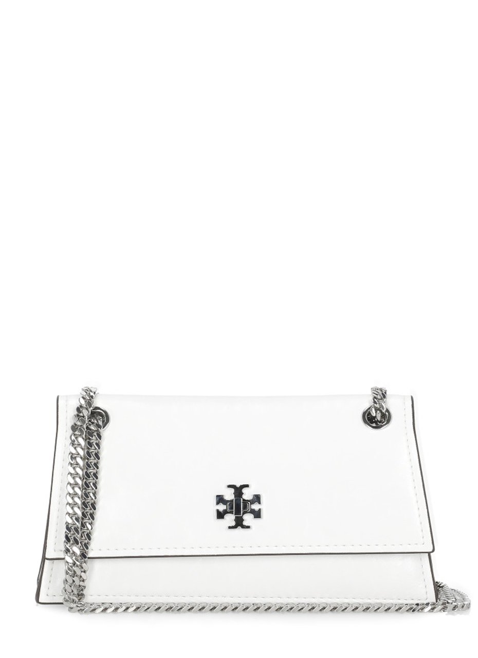 Tory Burch Kira Shoulder Bag In Smooth White Leather With Interlocking Logo Wit