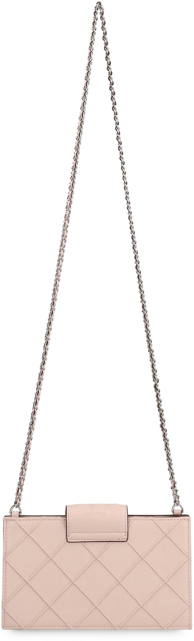 Tory Burch Fleming mini Leather wallet on chain Roze