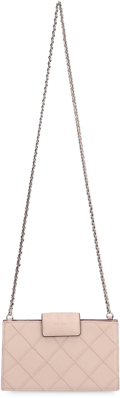 Tory Burch Fleming mini Leather wallet on chain Roze