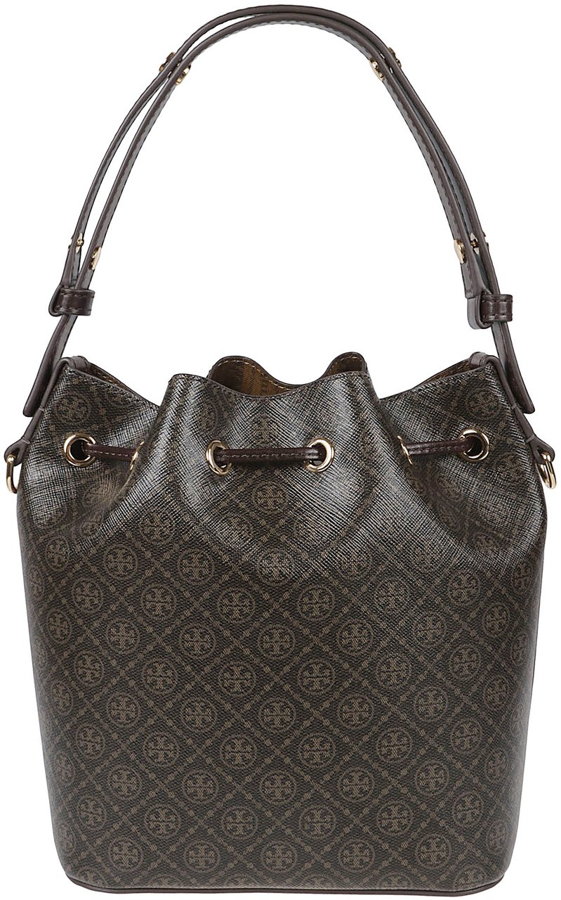 Tory Burch Structured Bucket Bag with Monogram Design Grijs